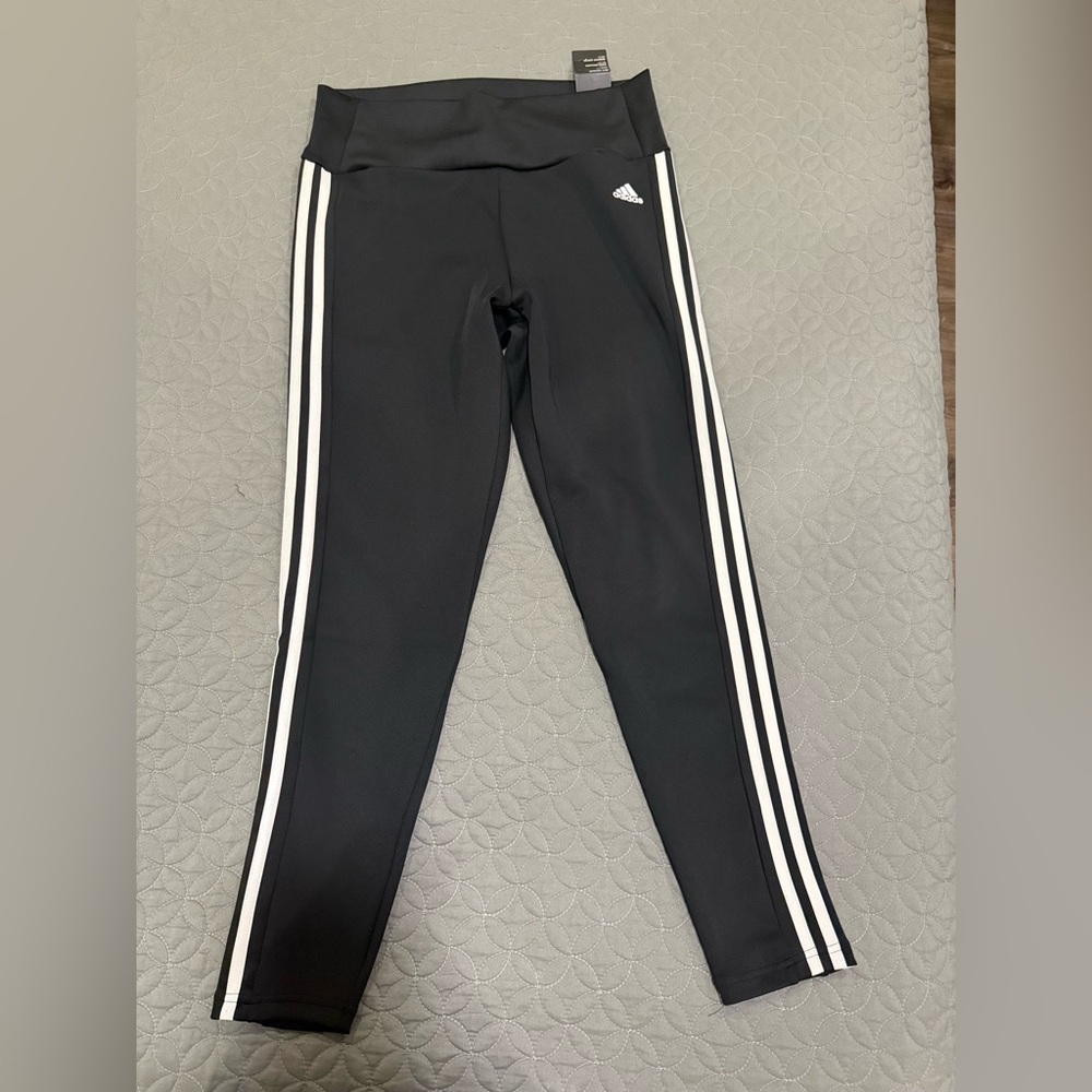 Adidas Kids Black Leggings with White Stripes